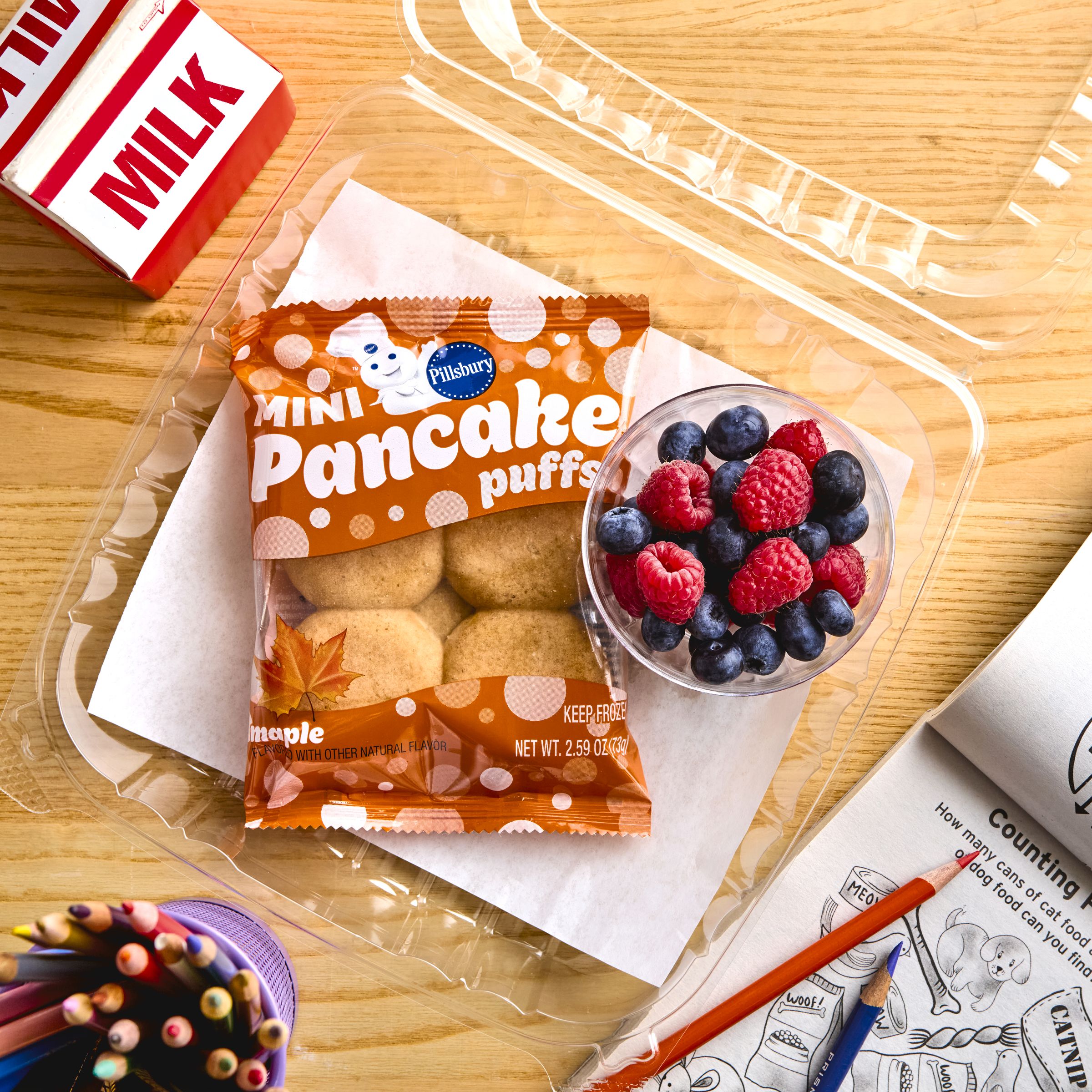  Styled Pillsbury Frozen Meals Pancake Puffs Single Serve Pouch Maple 72/2.59 OZ