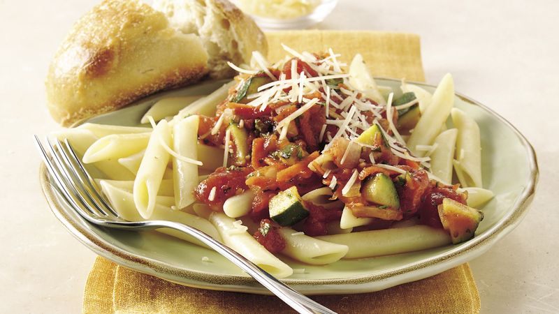 Penne with Vegetables in Tomato-Basil Sauce