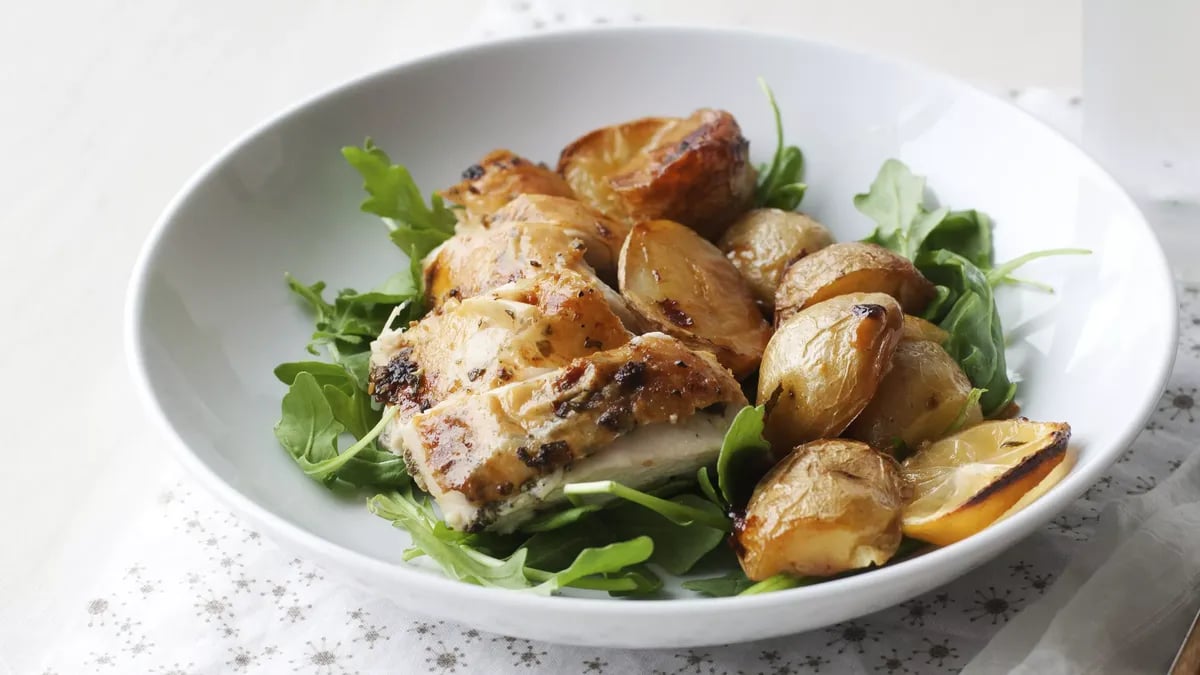 Skillet-Roasted Whole Chicken with Lemon and Potatoes