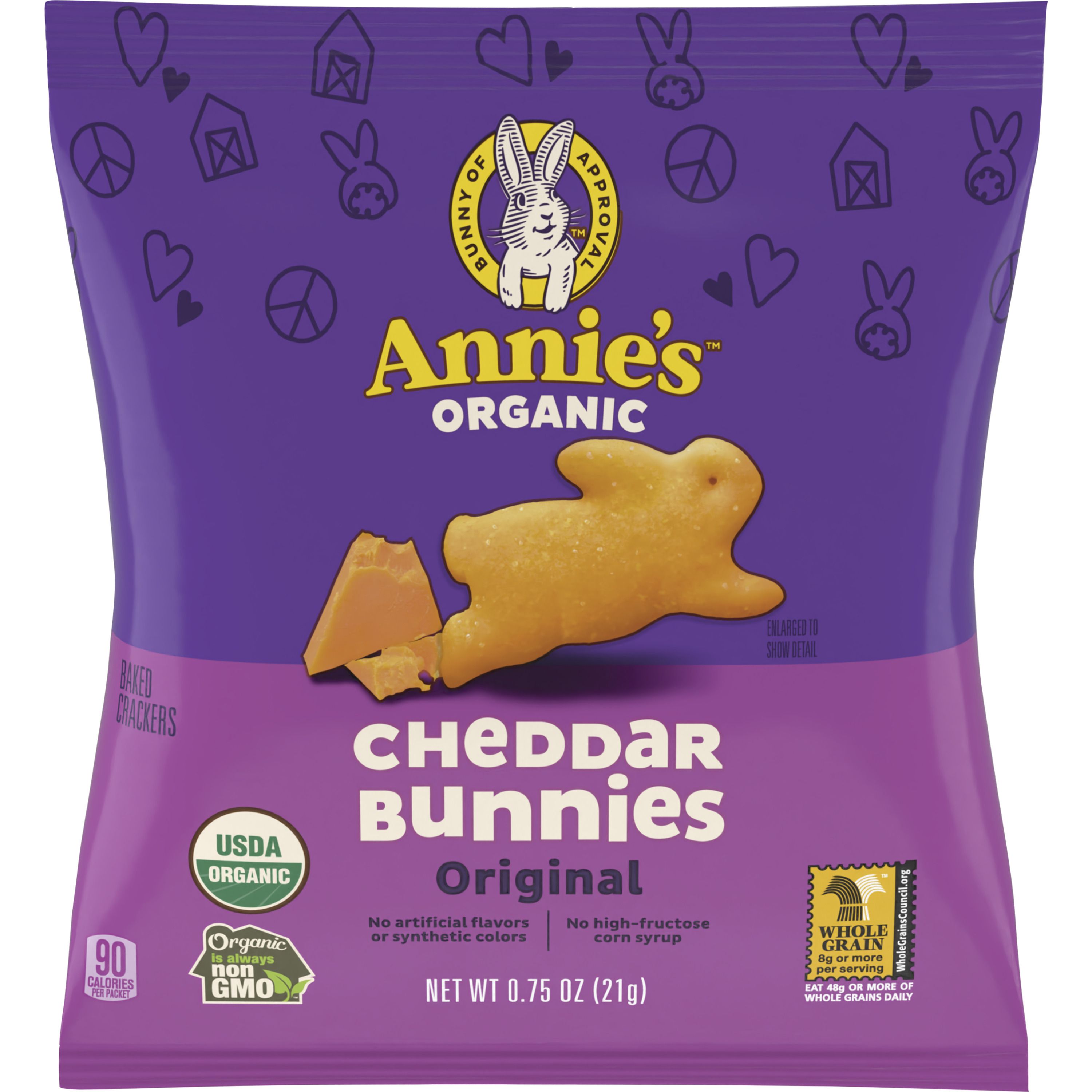 Front - 3D Annies Cheddar Bunnies Organic Snack Crackers Single Serve Pouch Cheddar Cheese 100/0.75 OZ