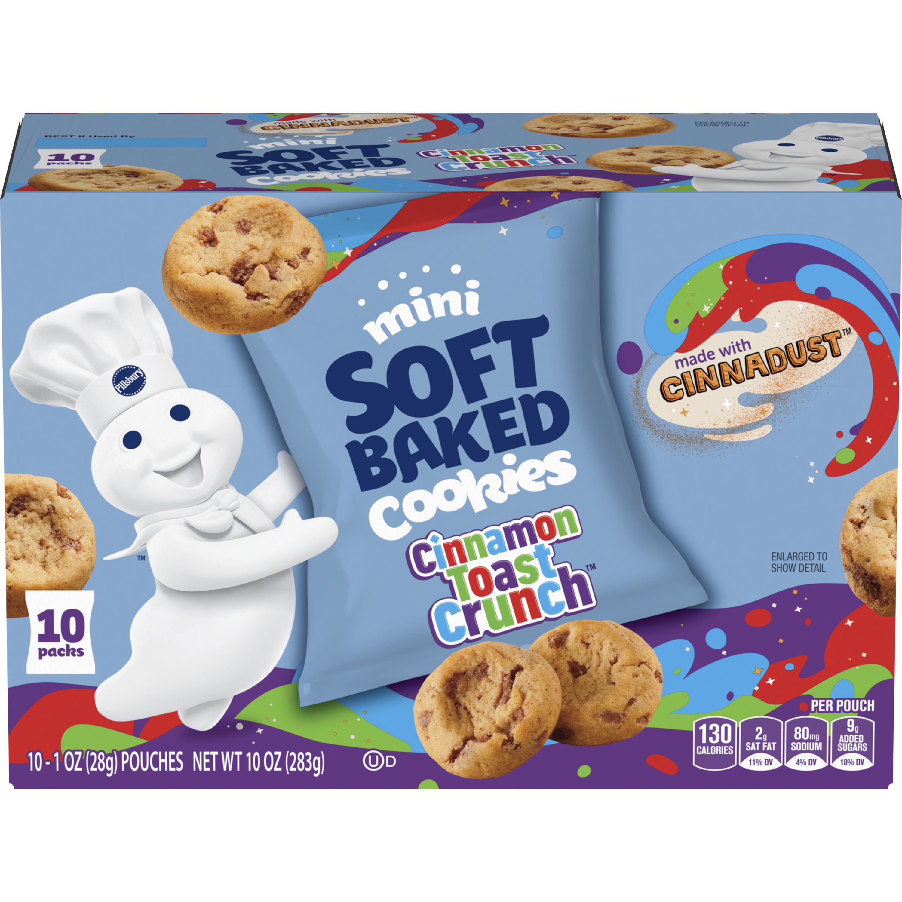 Pillsbury Mini Soft Baked Cookies, Cinnamon Toast Crunch, Made with CINNADUST,
Snack Bags, 10 ct - Front