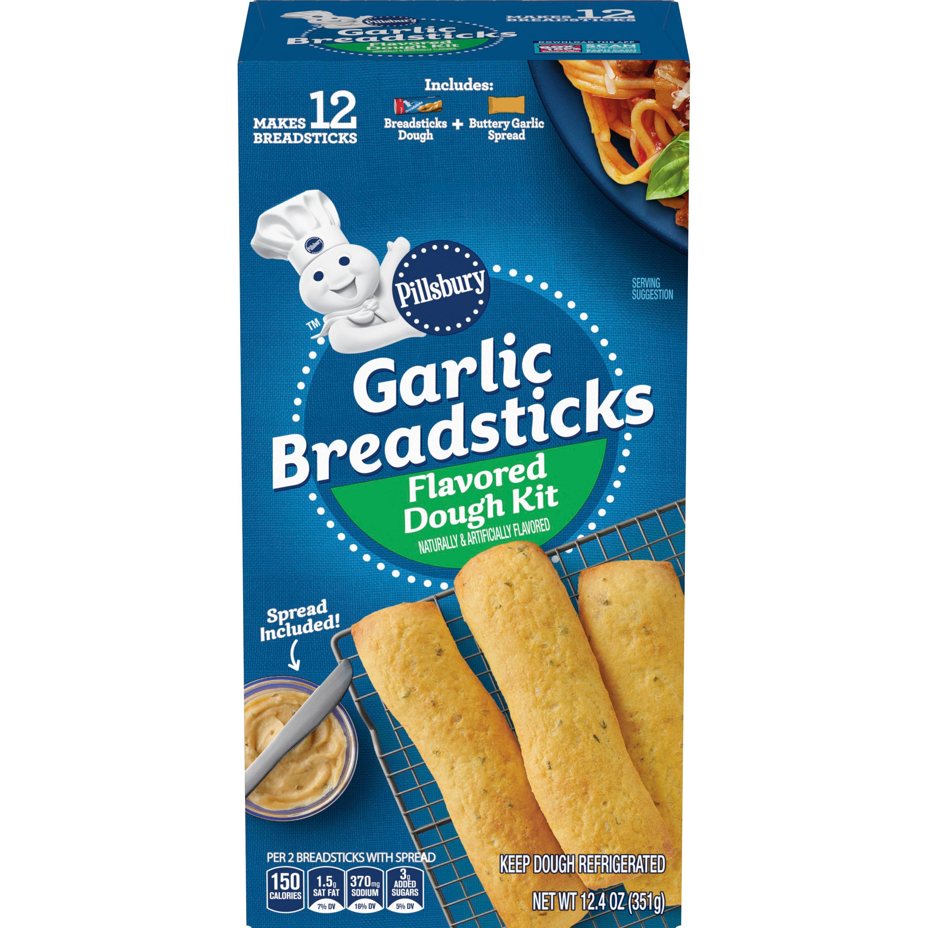 Pillsbury Garlic Breadsticks, Flavored Dough Kit, Refrigerated Canned Dough and Spread, 12.4 oz - Front