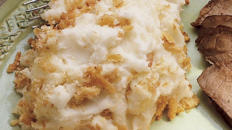 Garlic Mashed Potatoes with Crunchy Onions