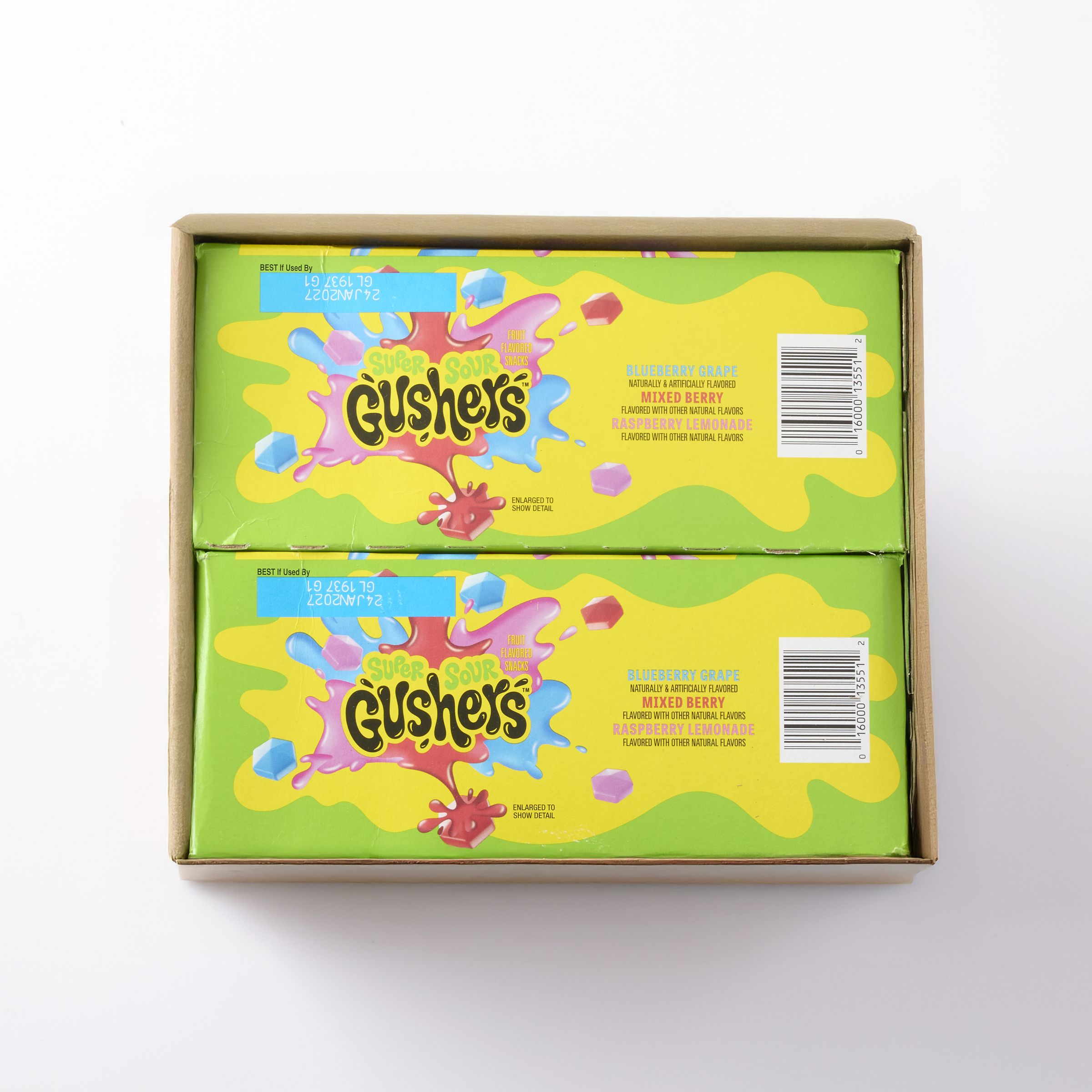 Open Case Fruit Gushers Super Sour Berry Fruit Flavored Snacks 4.25oz pouch