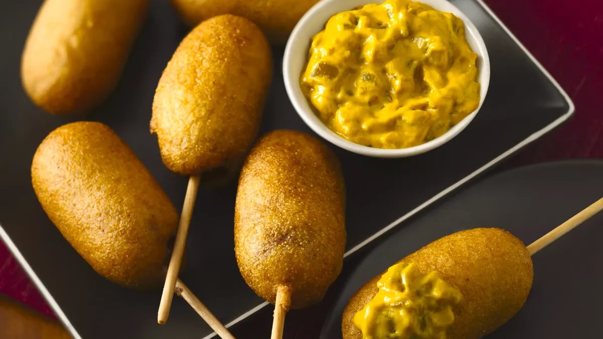 Mini Corn Dogs with Green Chile Mustard