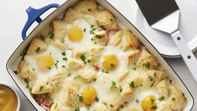 Ham and Swiss Biscuit Breakfast Casserole