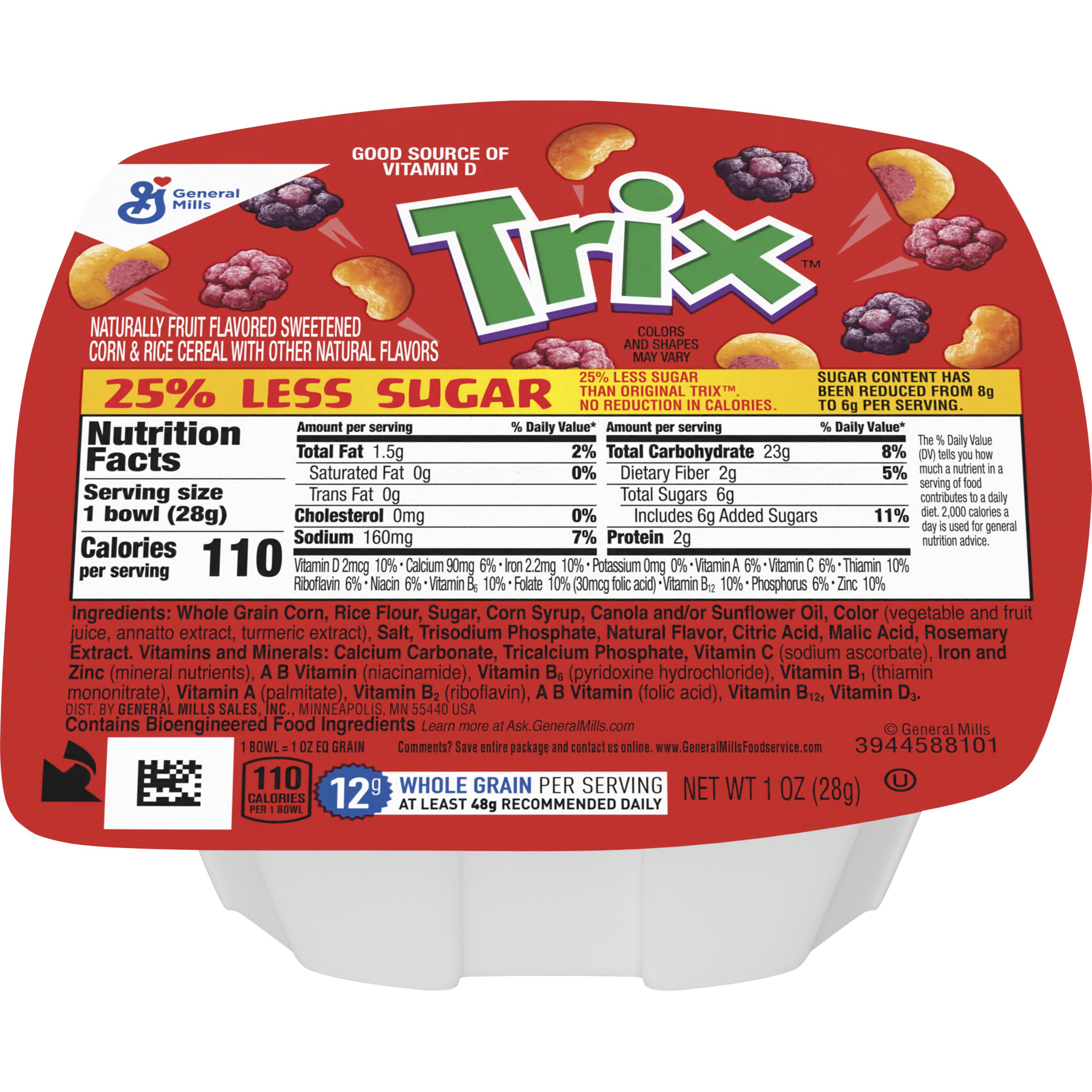 Front - 3D Trix Cereal Single Serve Bowlpak 25% Less Sugar 96/1 OZ
