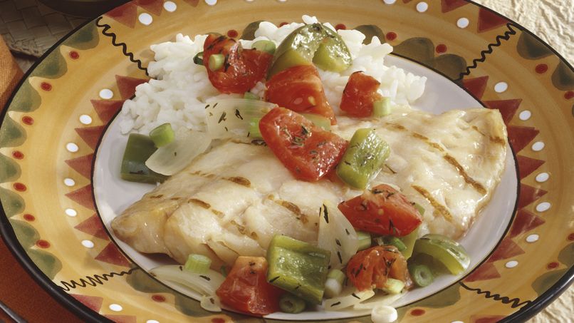 Green Pepper- and Tomato-Topped Snapper