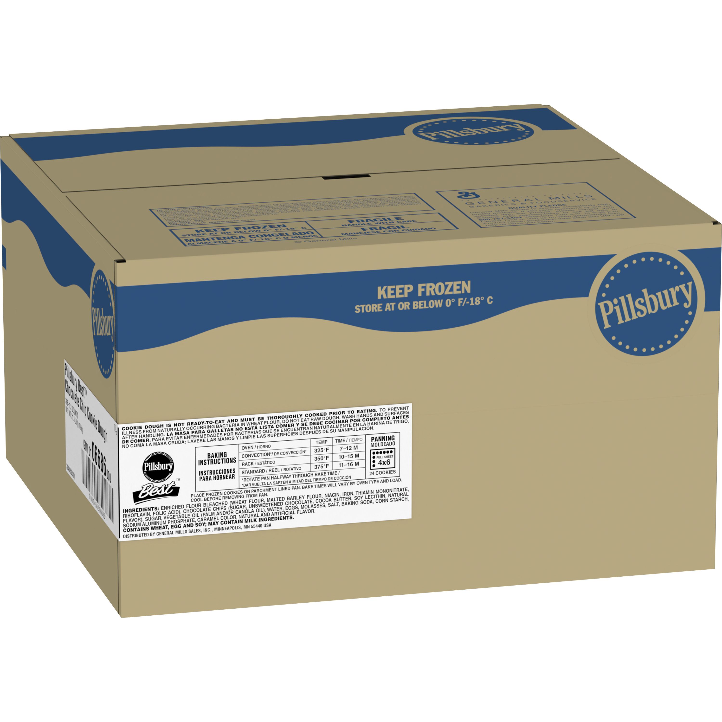 Case - Left Front 3D Pillsbury Best Frozen Cookie Dough Bulk Chocolate Chip 288/1.2 OZ