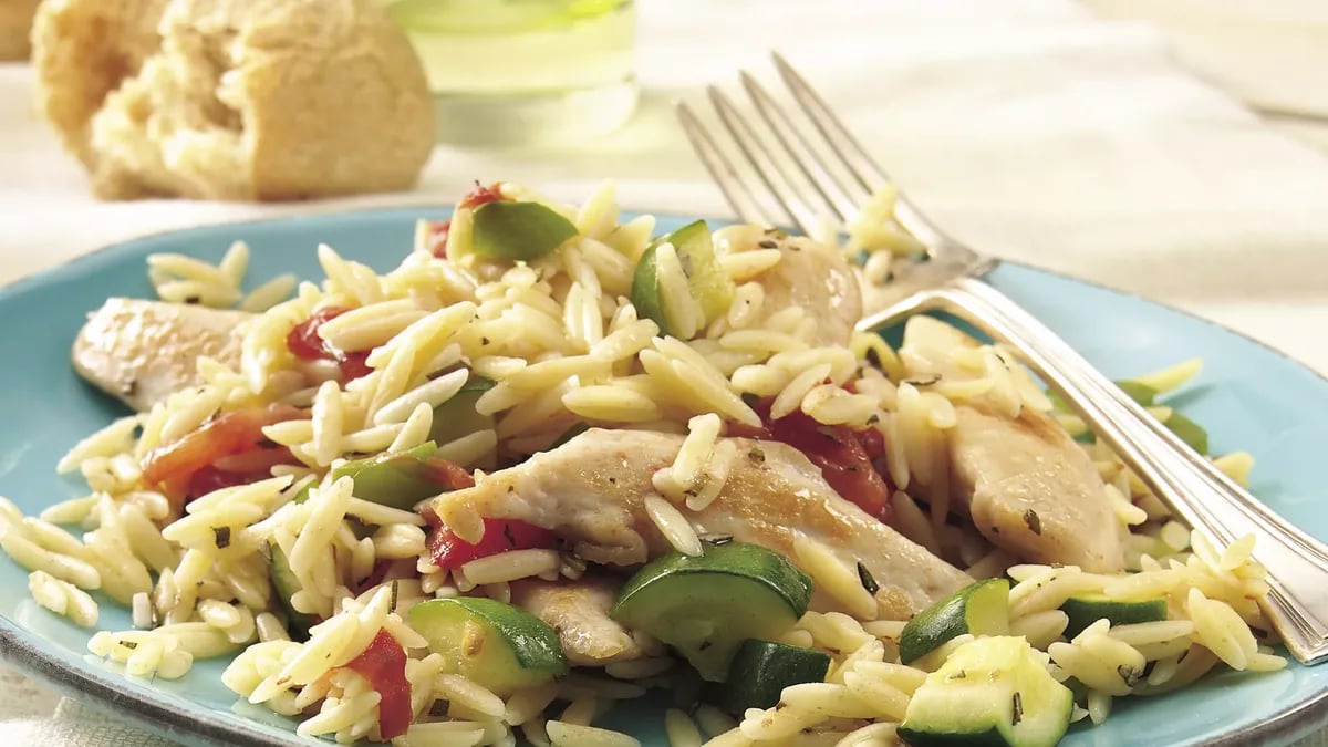 Mediterranean Chicken with Rosemary Orzo