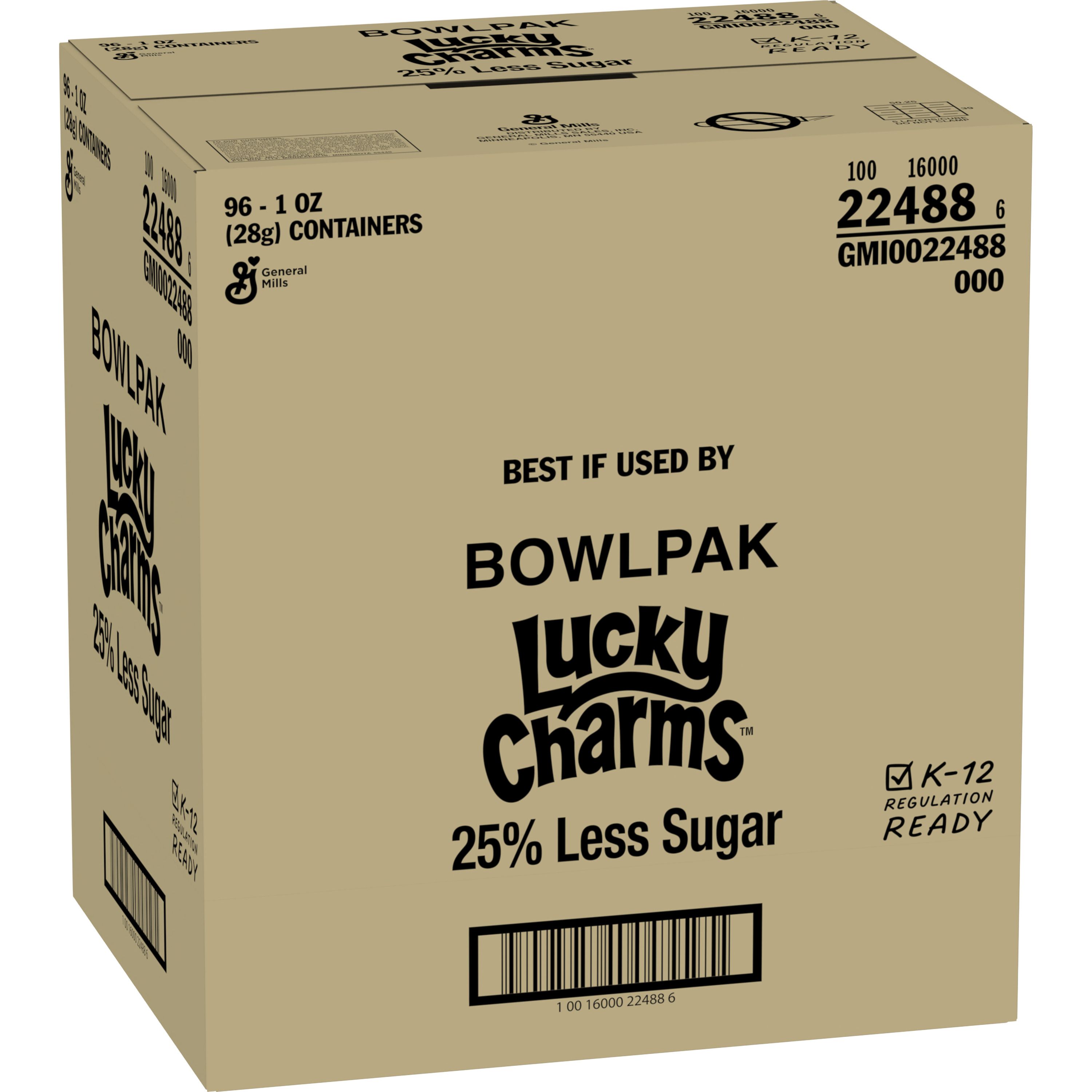 Case - Left Front 3D Lucky Charms Gluten Free Cereal 25% Less Sugar Single Serve Bowlpak 96/1 oz 