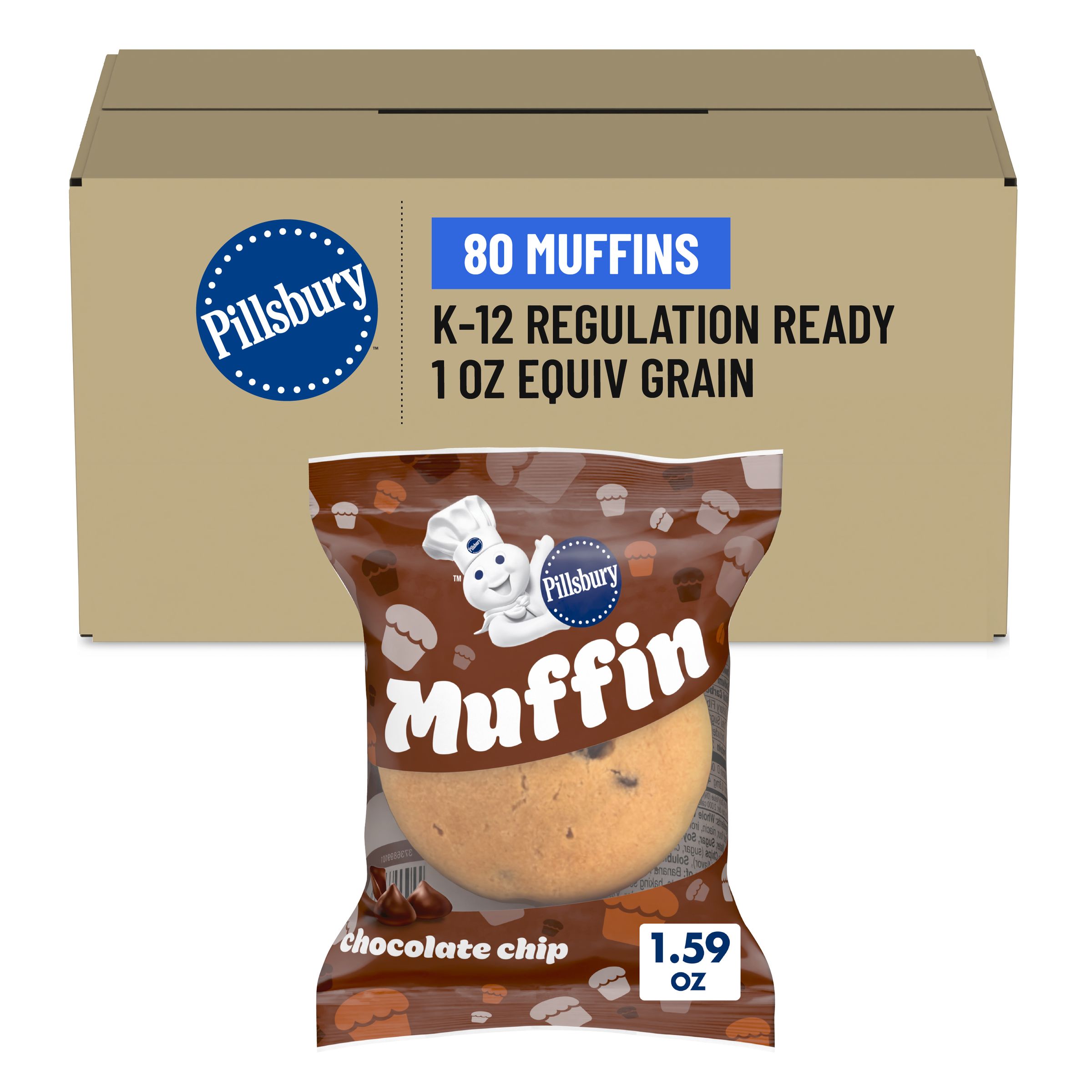  Case Optimized Hero Pillsbury Frozen Meals Baked Muffin Single Serve Pouch Chocolate Chip 80/1.59 OZ
