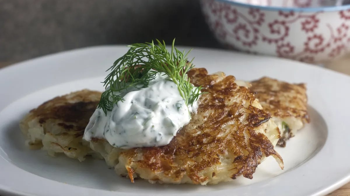 Potato and Smoked Salmon Pancakes with Creamy Dill Sauce