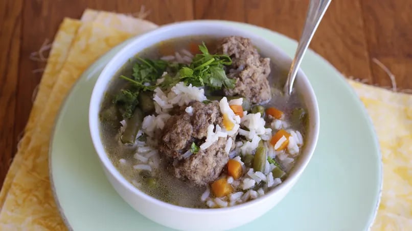 Lamb Meatballs and Rice Soup