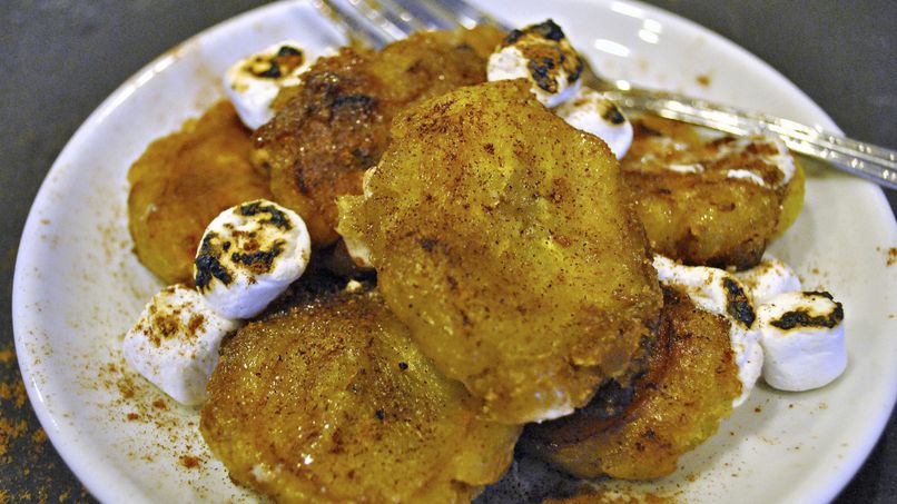 Candied Tostones with Toasted Marshmallow Topping