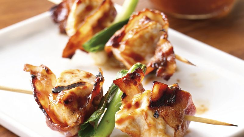 Grilled Barbecued Bacon-Chicken Skewers