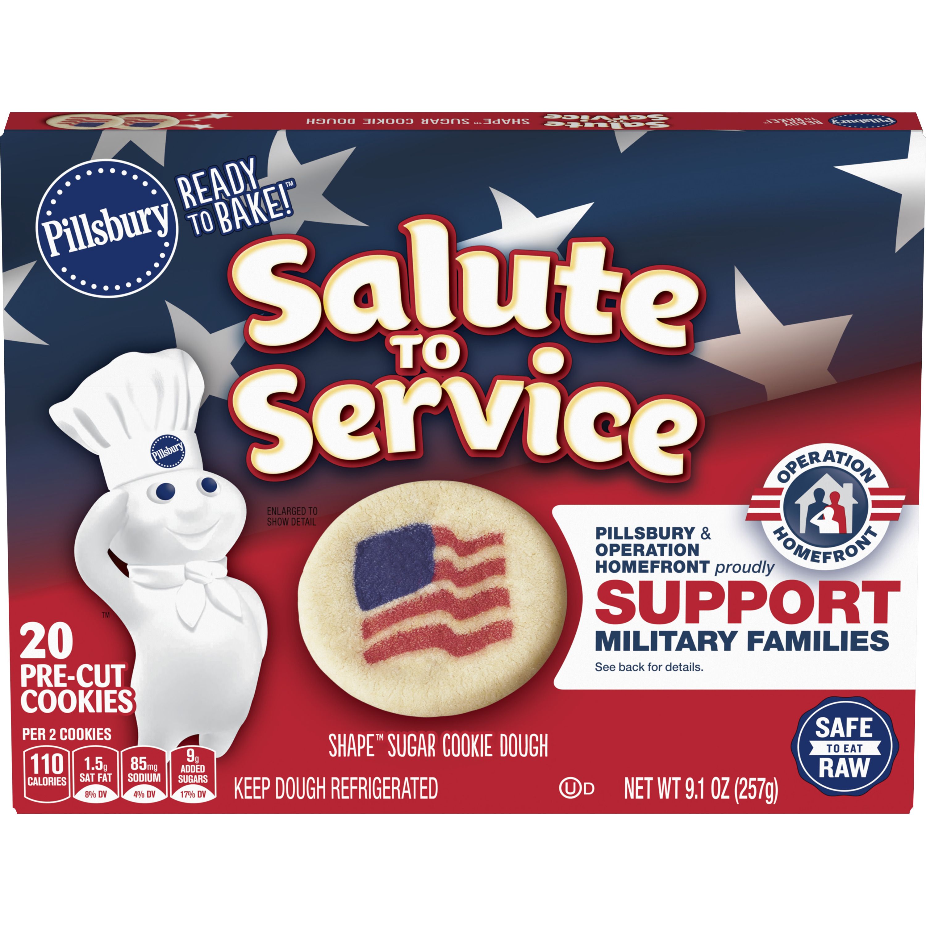 Pillsbury Shape Flag Sugar Cookie Dough, Salute To Service, 20 Pre-Cut Cookies, 9.1 oz. - Front