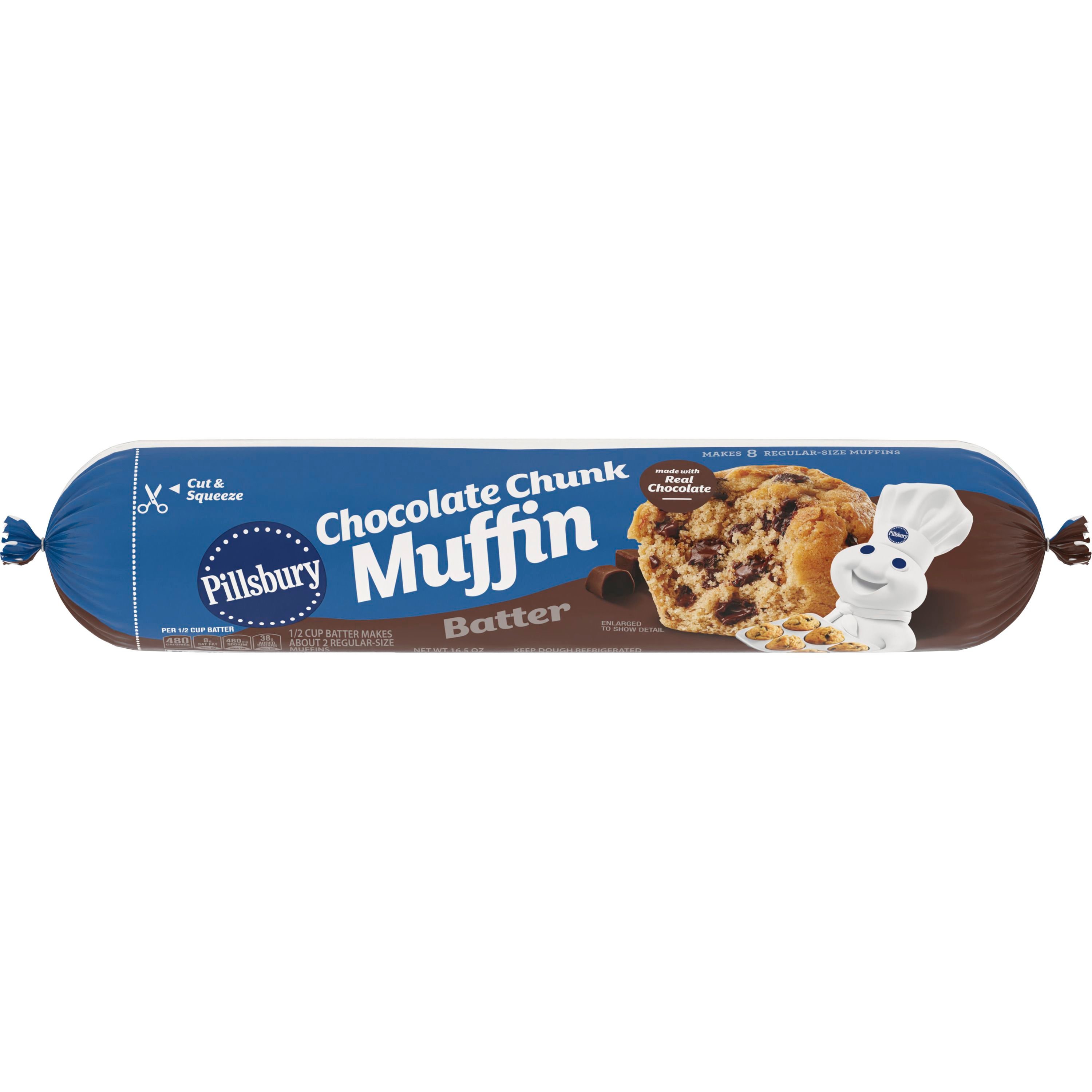 Pillsbury Chocolate Chunk Muffin Batter, Cut and Squeeze Package, 16.5 oz - Front