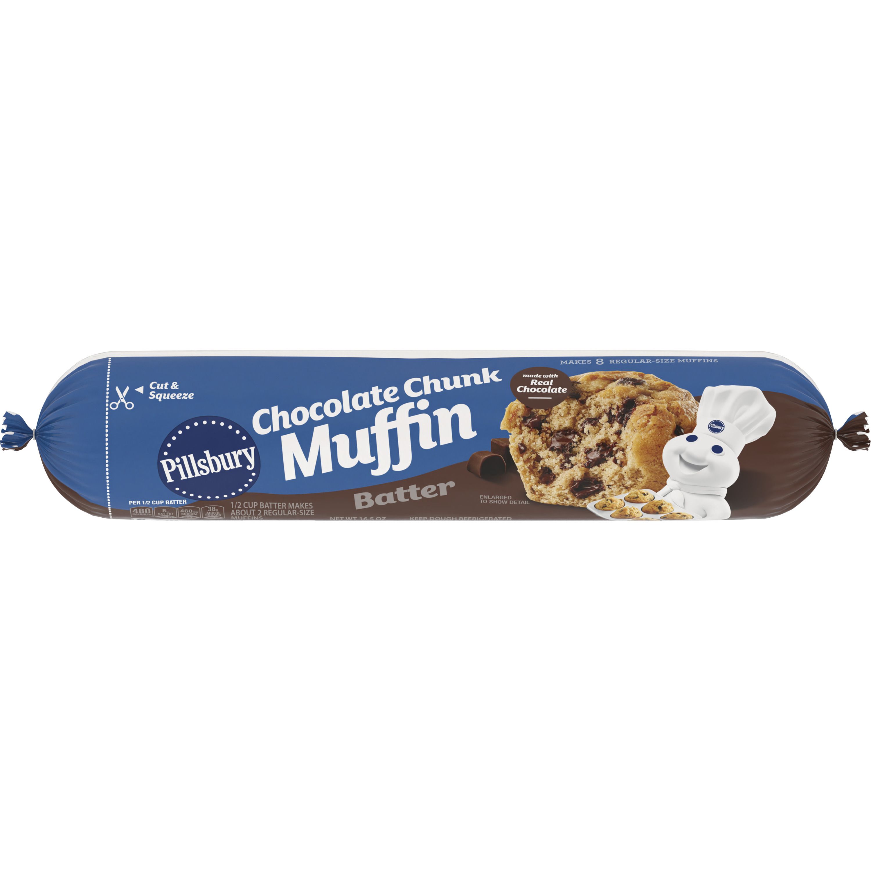 Pillsbury Chocolate Chunk Muffin Batter, Cut and Squeeze Package, 16.5 oz - Front