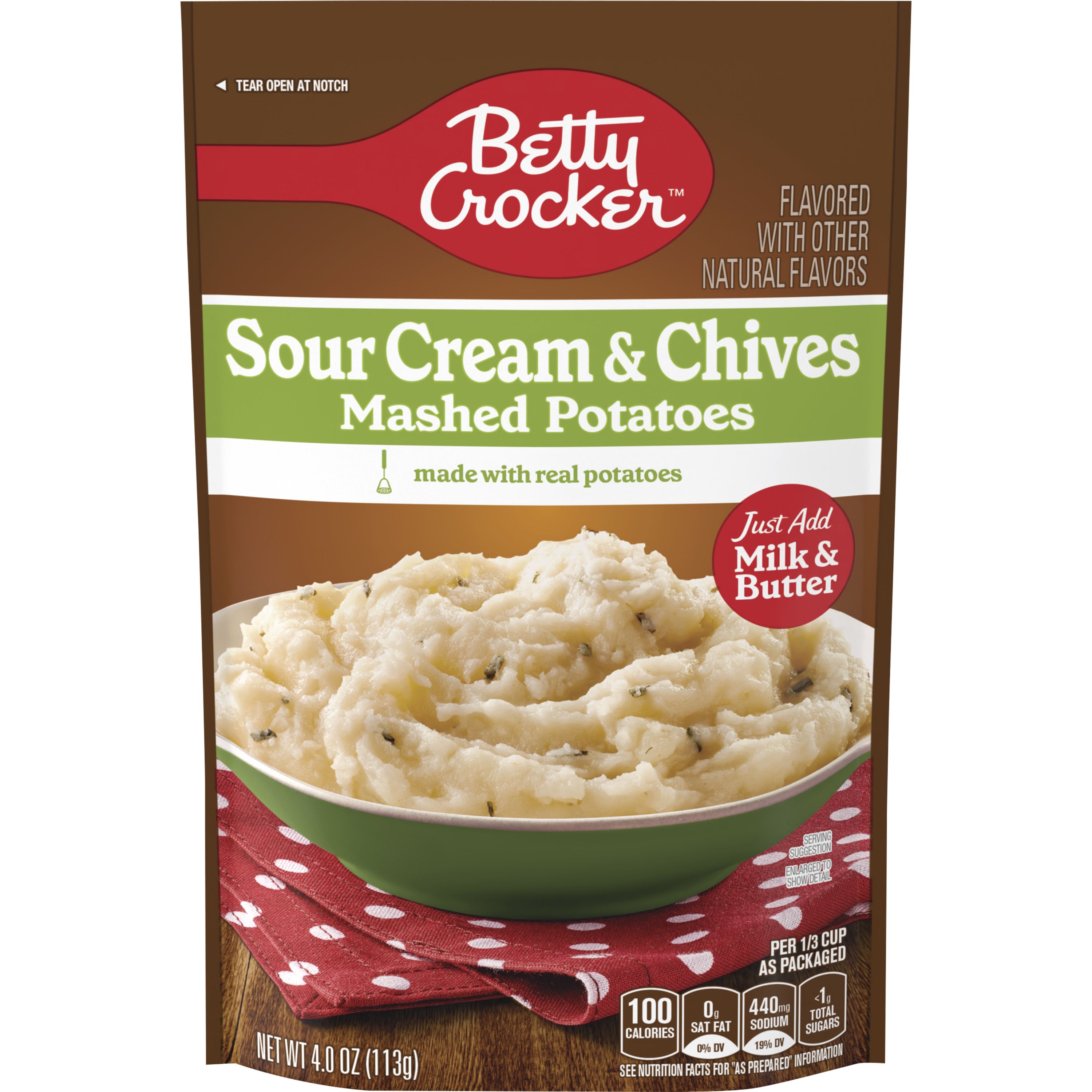 Betty Crocker Sour Cream & Chives Mashed Potatoes, 4 oz. - Front
