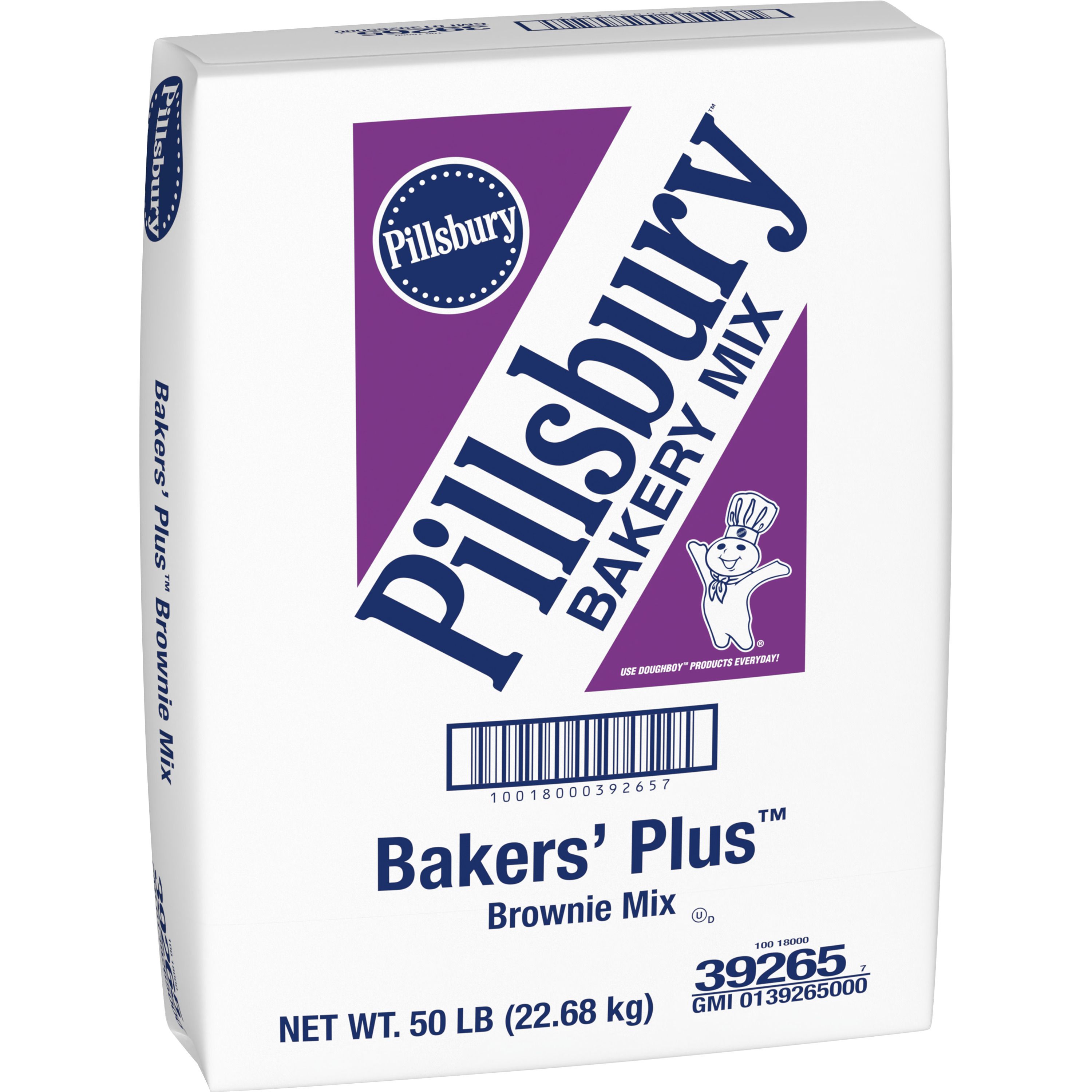 Case - Left Front 3D Pillsbury Bakers' Plus Brownie Mix Bulk Sack 1/50 LB