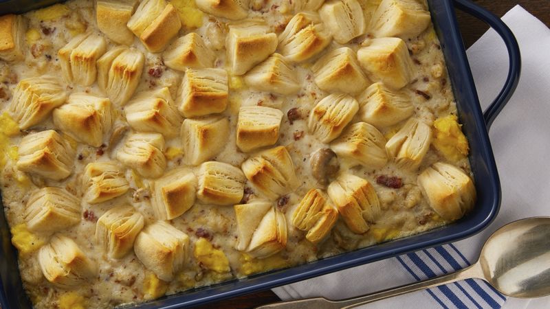 Creamy Sausage Casserole with Biscuits