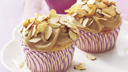 Toasted Almond Cupcakes with Caramel Frosting