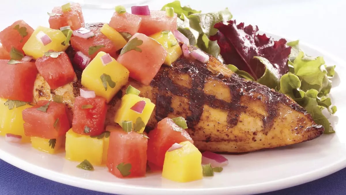 Chicken with Watermelon-Mango Salsa