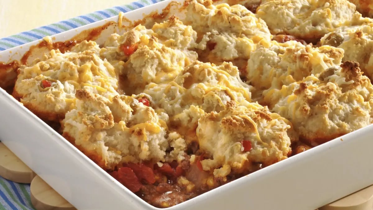 Biscuit-Topped Beef and Corn Casserole