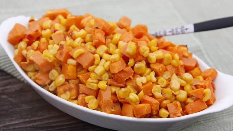 Oven Baked Sweet Potatoes with Corn