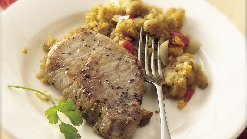 Slow-Cooker Pork Chops with Cheesy Corn Bread Stuffing