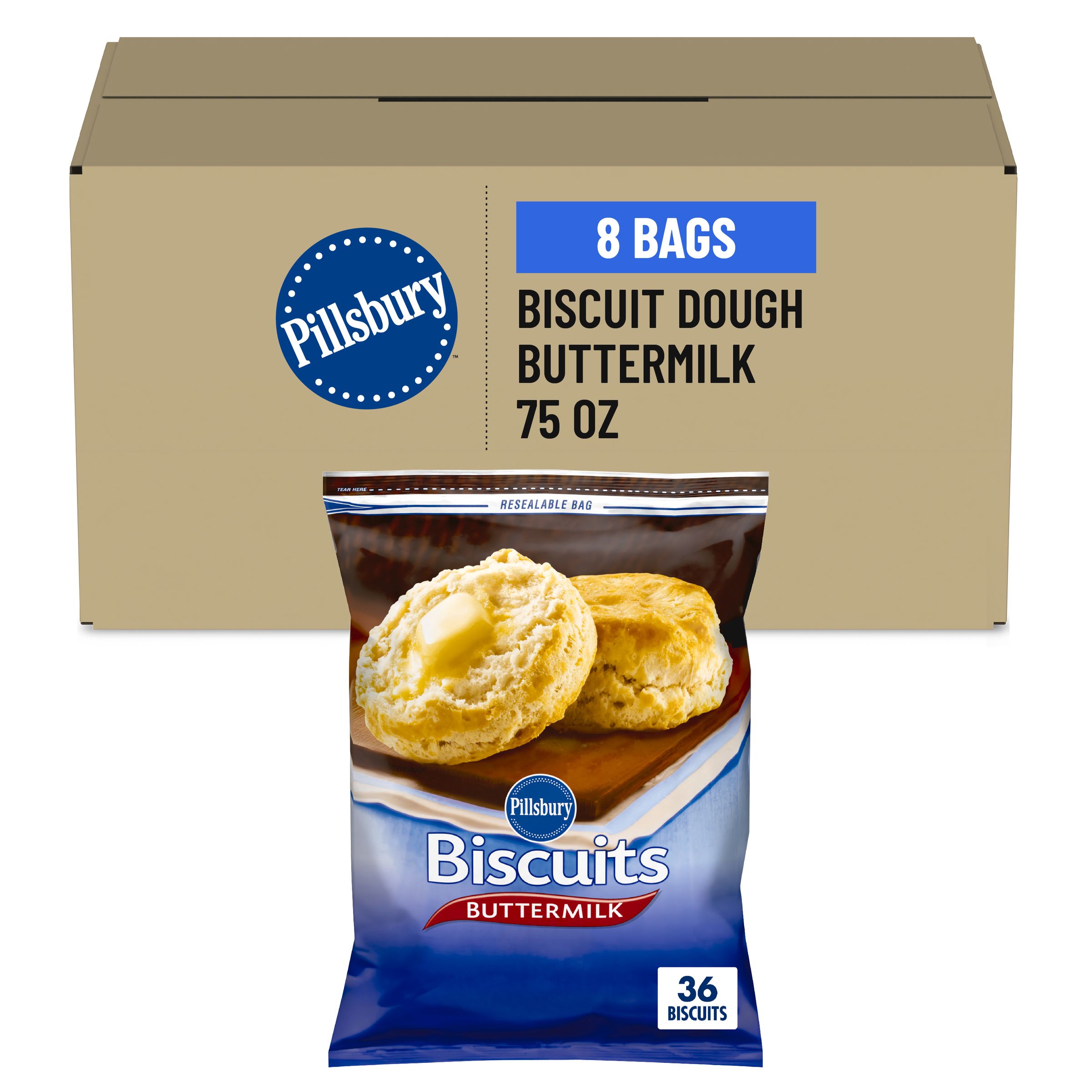  Case Optimized Hero Pillsbury Frozen Biscuit Dough Bag Buttermilk 8/75 OZ