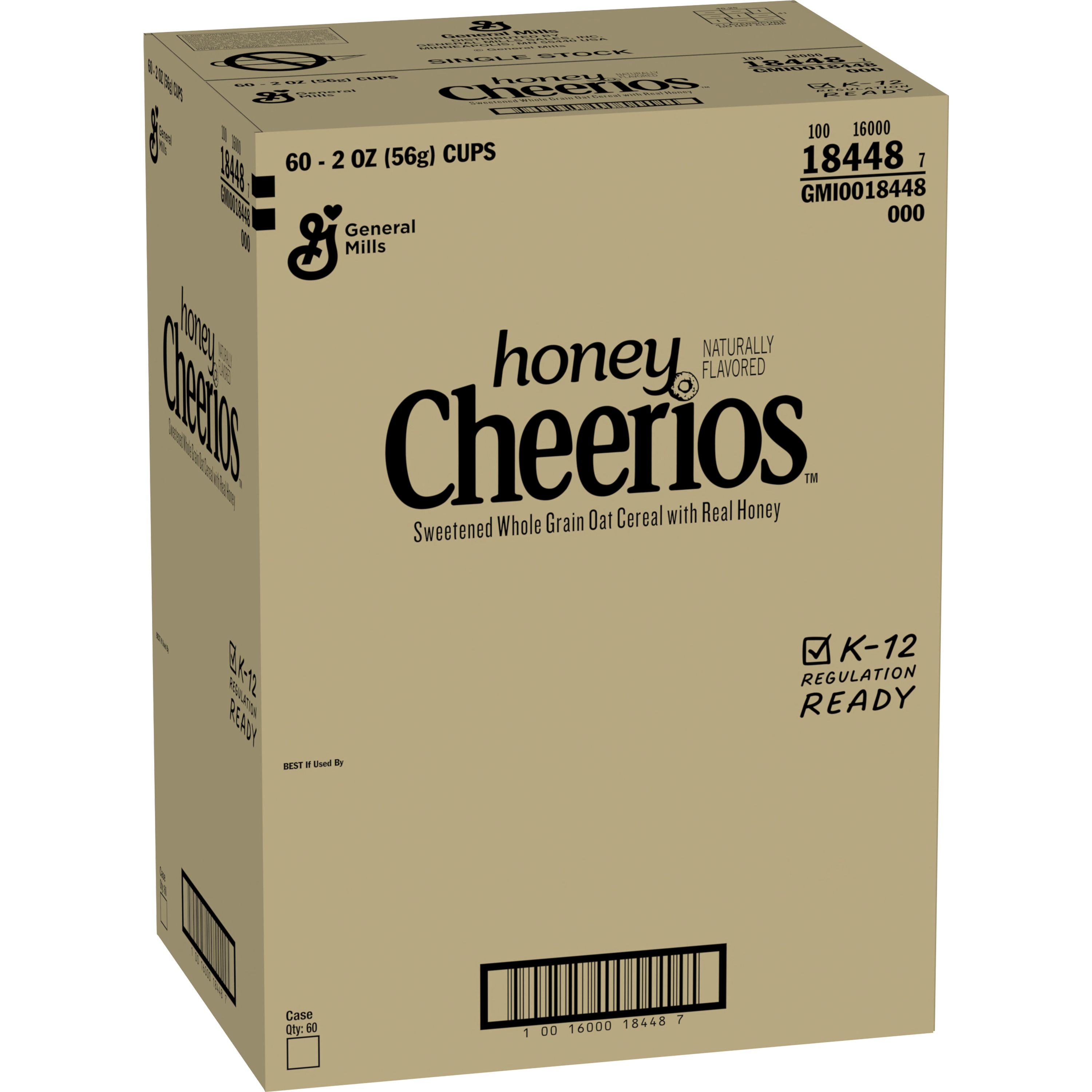 Case - Left Front 3D Honey Cheerios Gluten Free Cereal Single Serve Cup 60/2 OZ