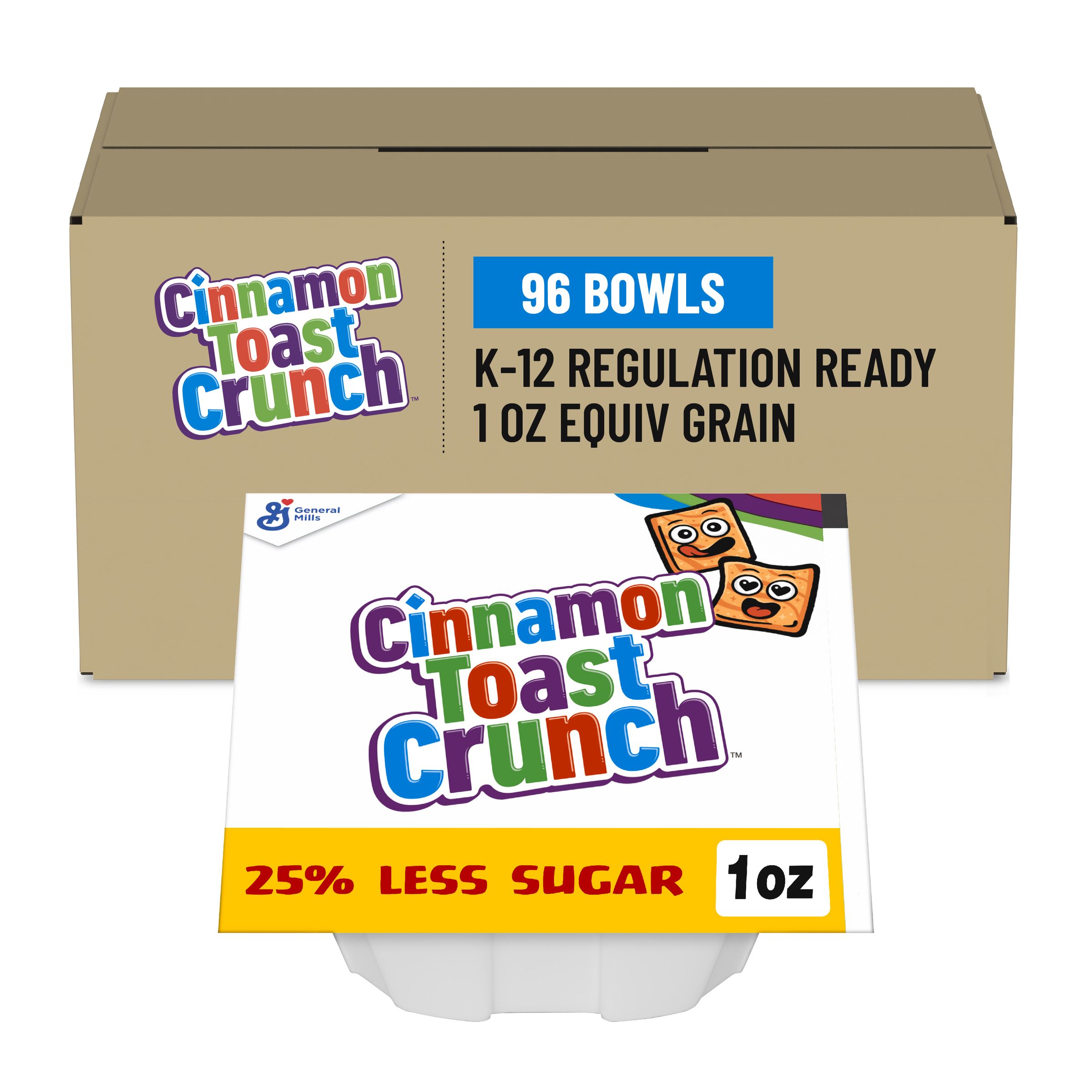  Case Optimized Hero Cinnamon Toast Crunch Cereal Single Serve Bowlpak 25% Less Sugar 96/1 OZ