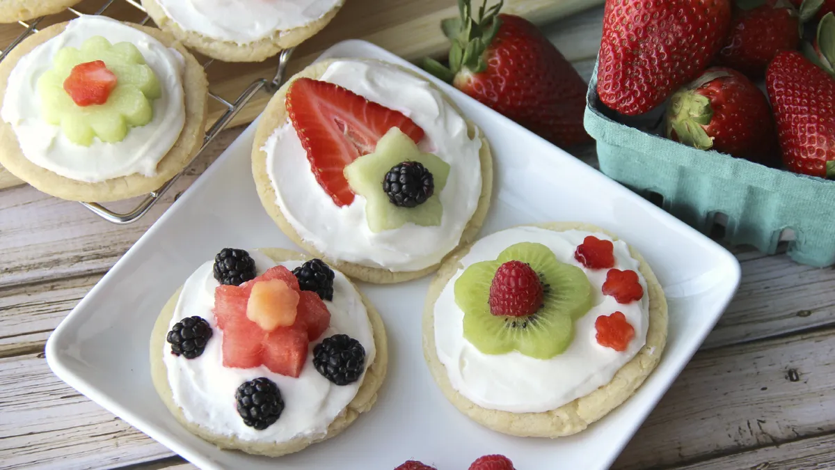 Mini Fruit Pizzas with Stacked Fruit Flowers