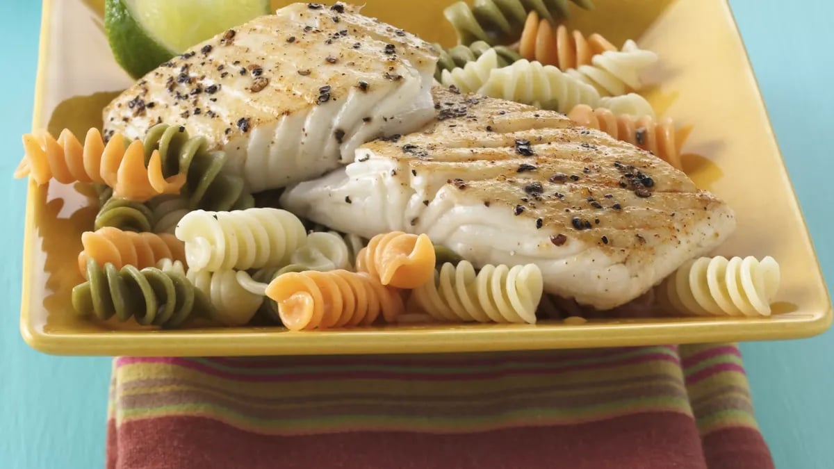 Pan-Roasted Halibut over Rotini