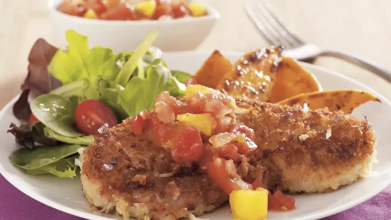 Coconut Pork Cutlets with Mango Salsa