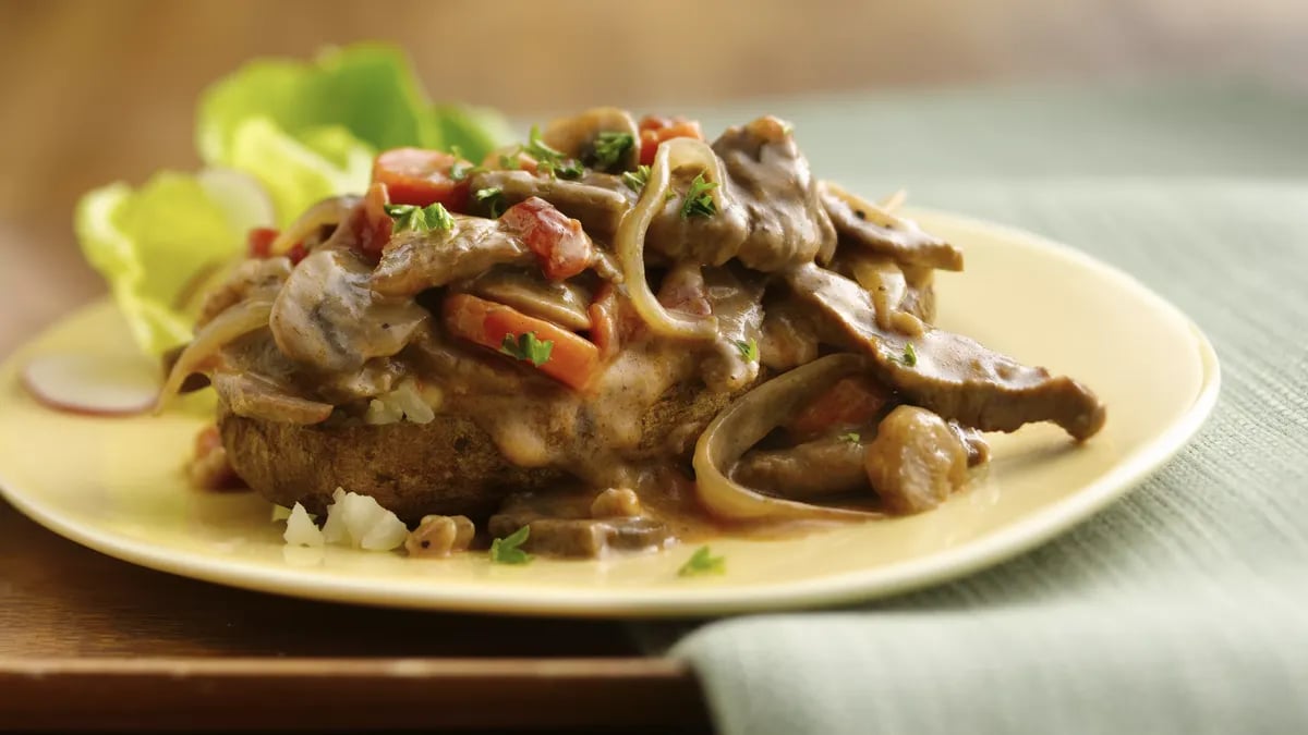 Beef and Vegetable Stroganoff-Topped Potato