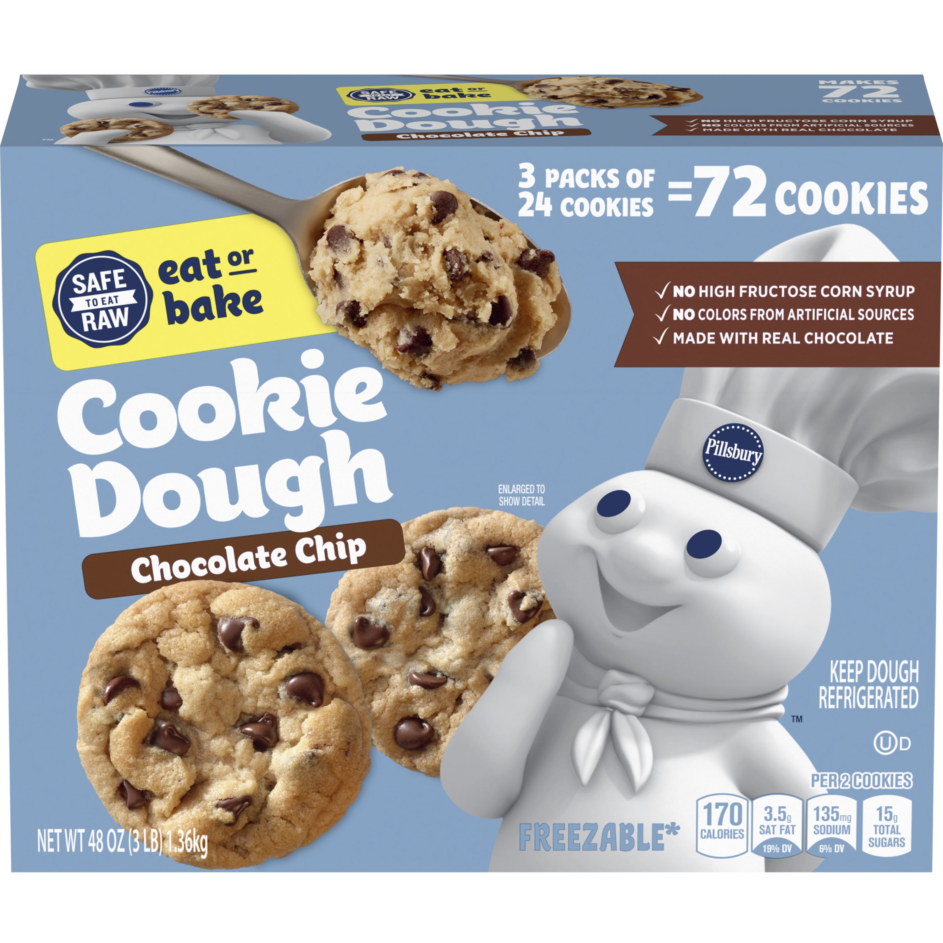 Pillsbury™ Ready to Bake!™ Chocolate Chip Cookie Dough 72ct - Front