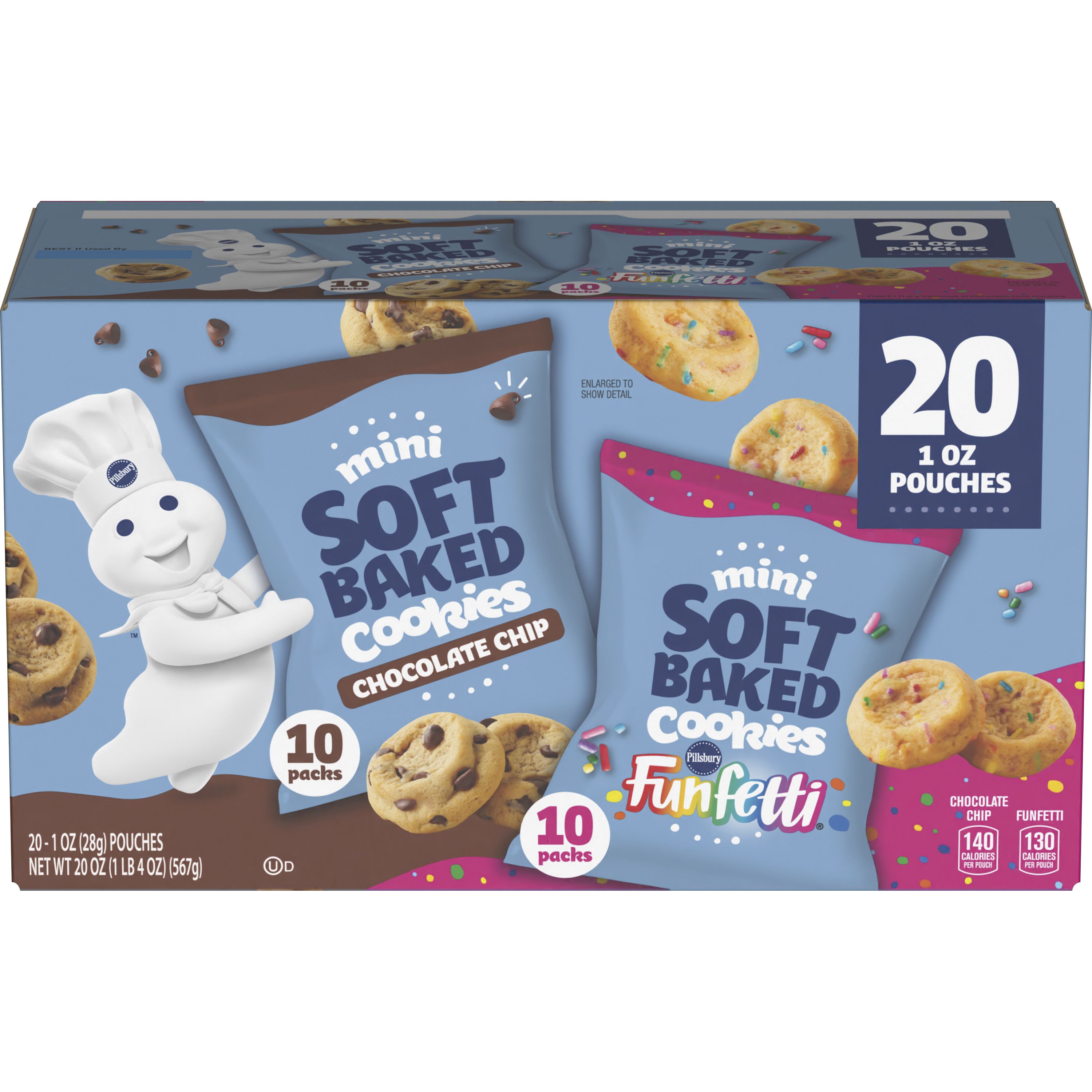 Pillsbury Chocolate Chip and Funfetti Mini Soft Baked Cookies 20 Count - Front