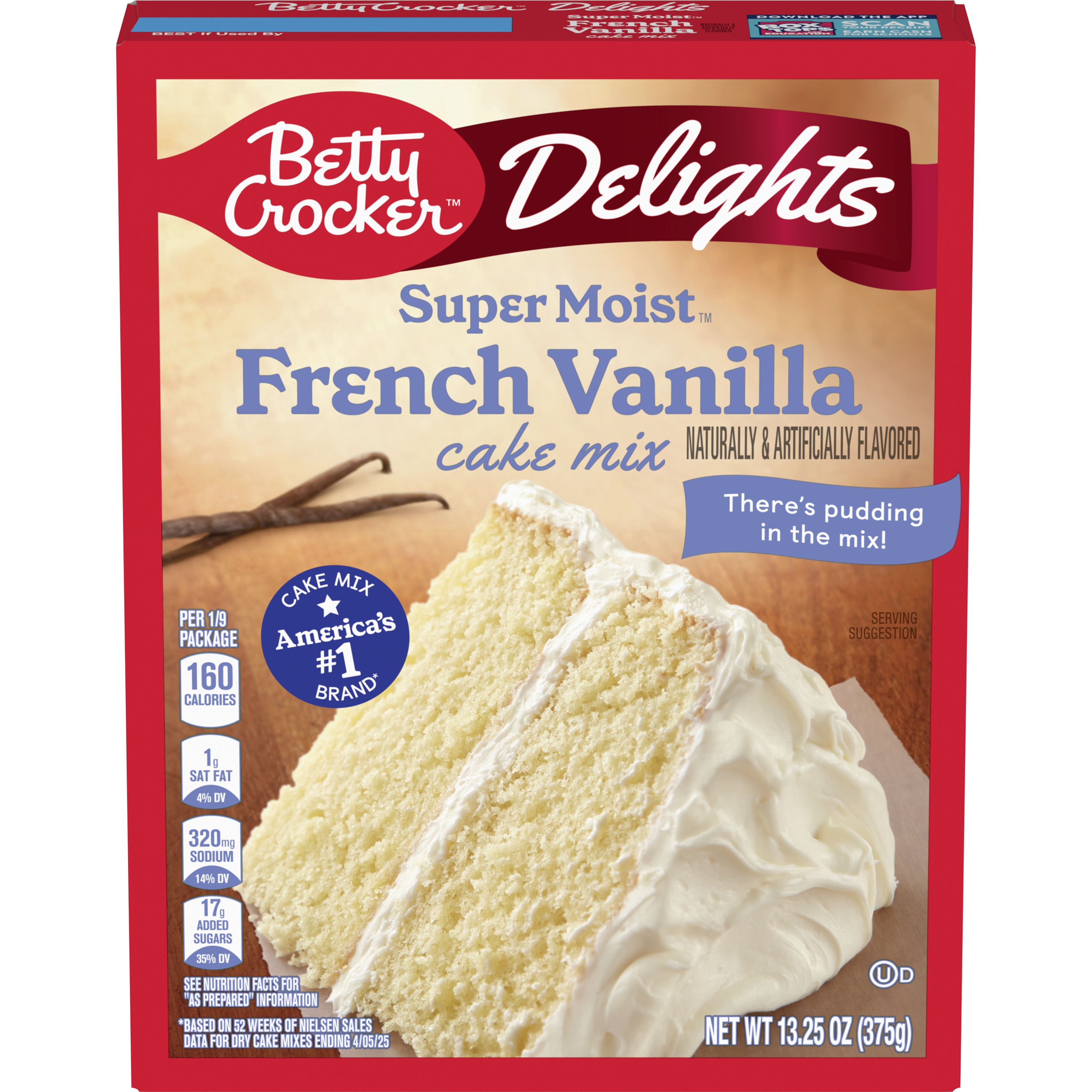 Betty Crocker Delights Super Moist French Vanilla Cake Mix, Holiday Baking, 13.25 oz - Front
