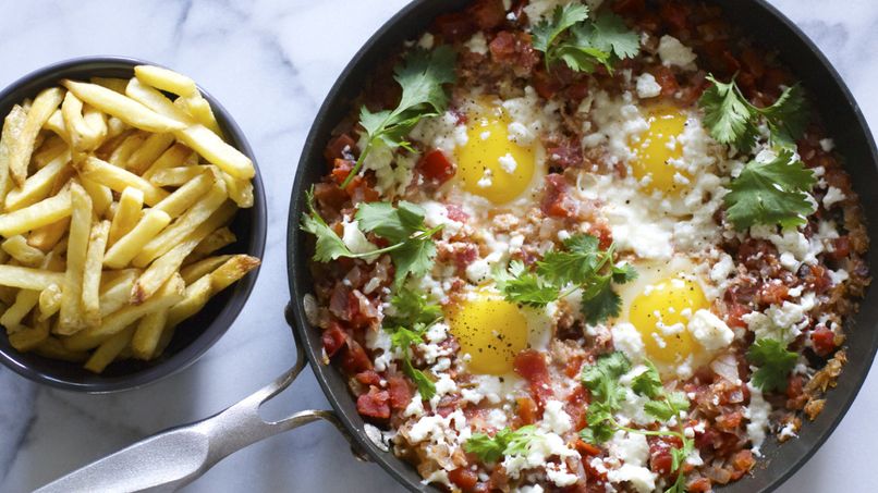 French Fries with Eggs and Tomatoes