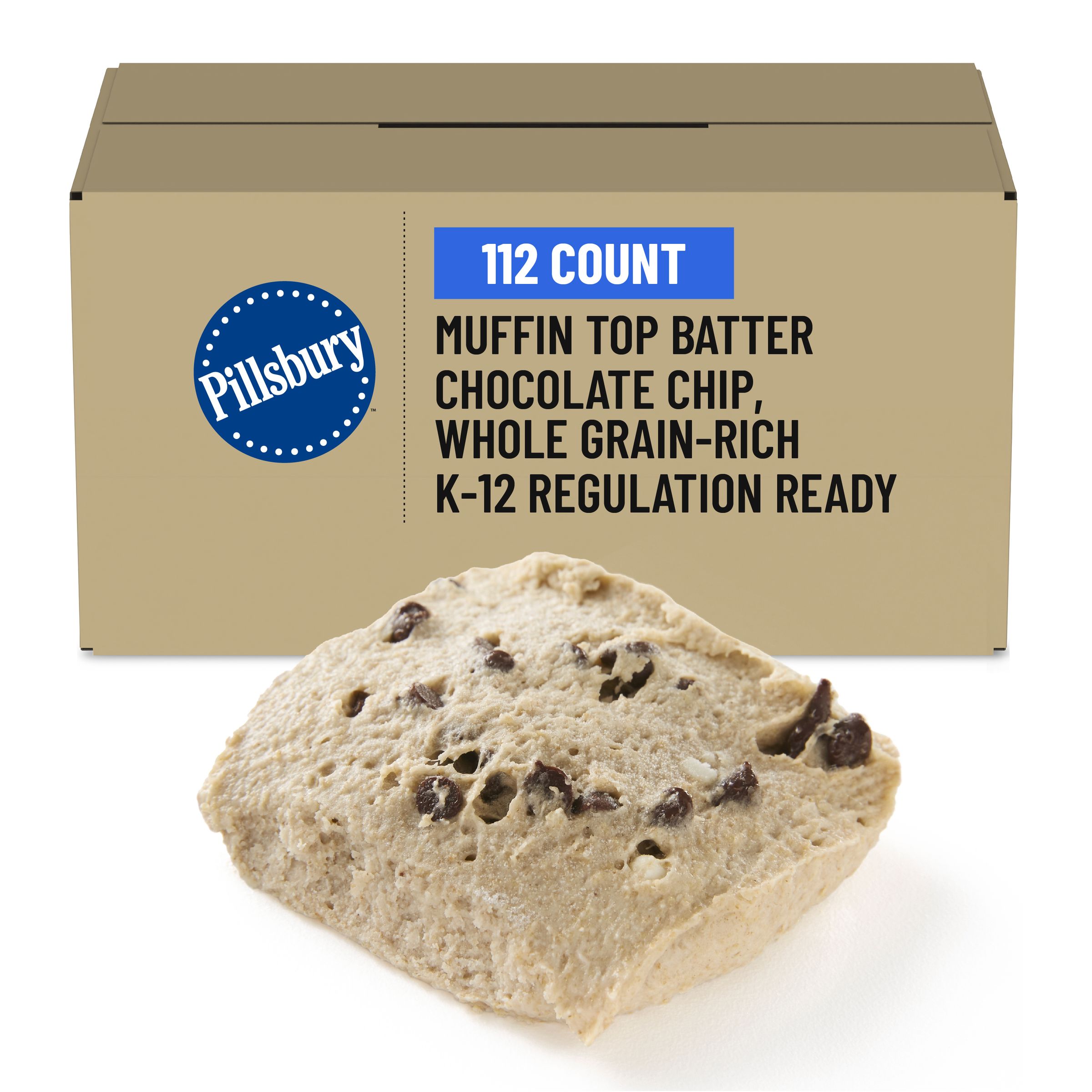  Case Optimized Hero Pillsbury Frozen Muffin Top Dough Puck Bulk Place & Bake Whole Grain-Rich Chocolate Chip 112/2.1 OZ