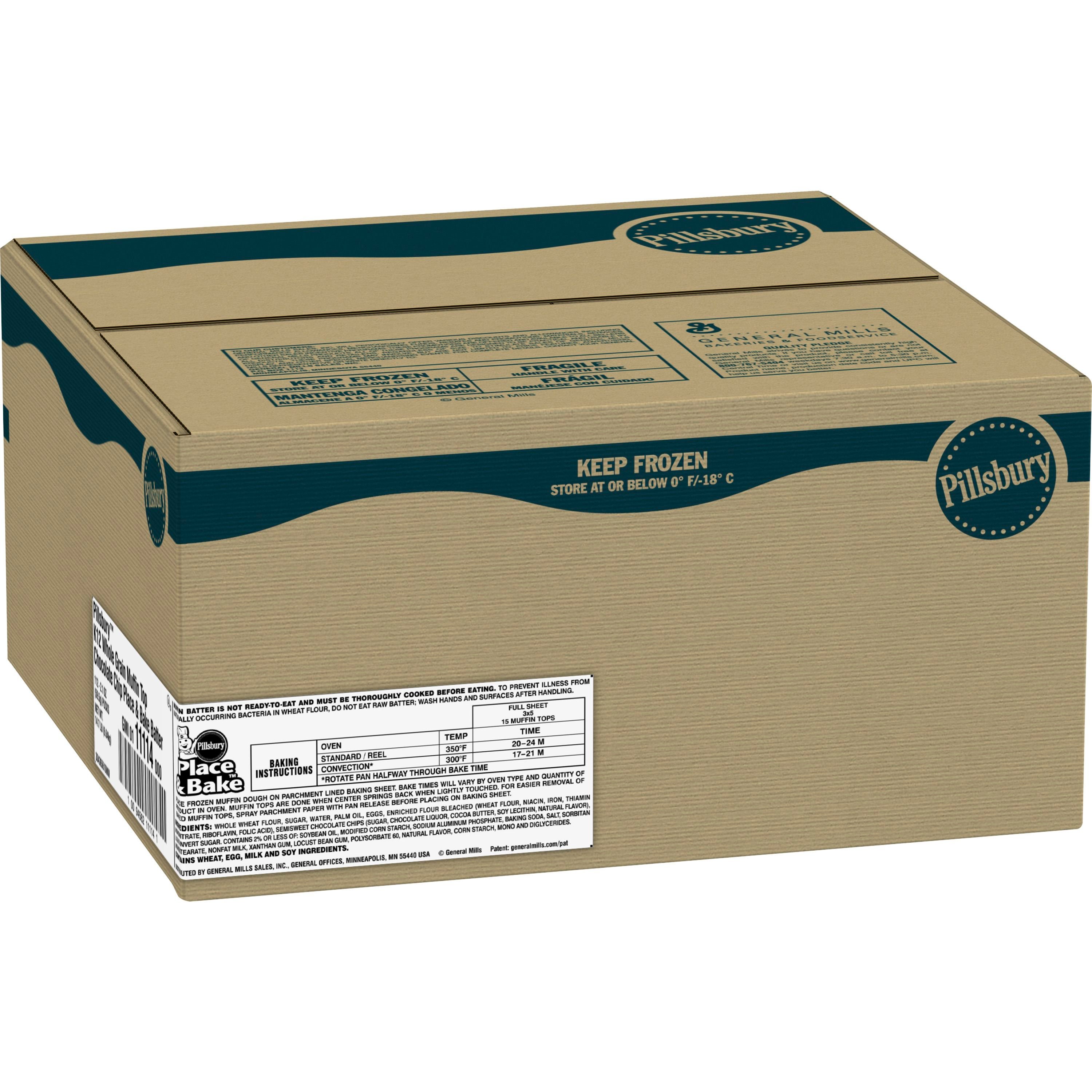 Case - Left Front 3D Pillsbury(TM) Place & Bake(TM) Frozen Muffin Top Batter Whole Grain Chocolate Chip (112 ct) 2.1 oz