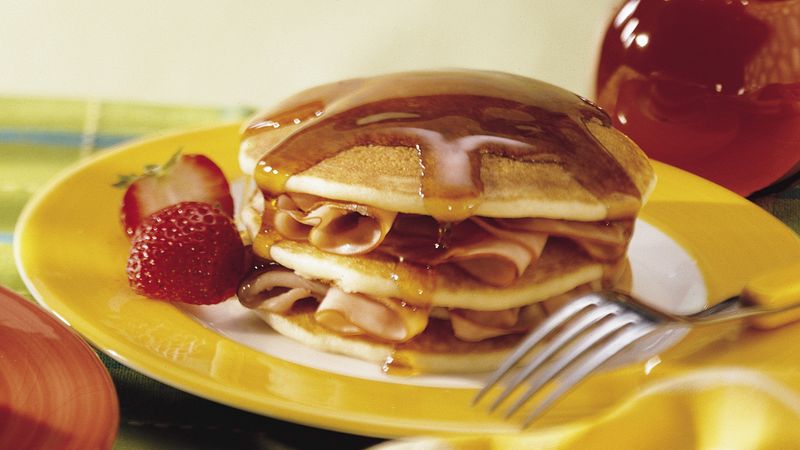 Country Ham Pancakes with Butter Maple Syrup