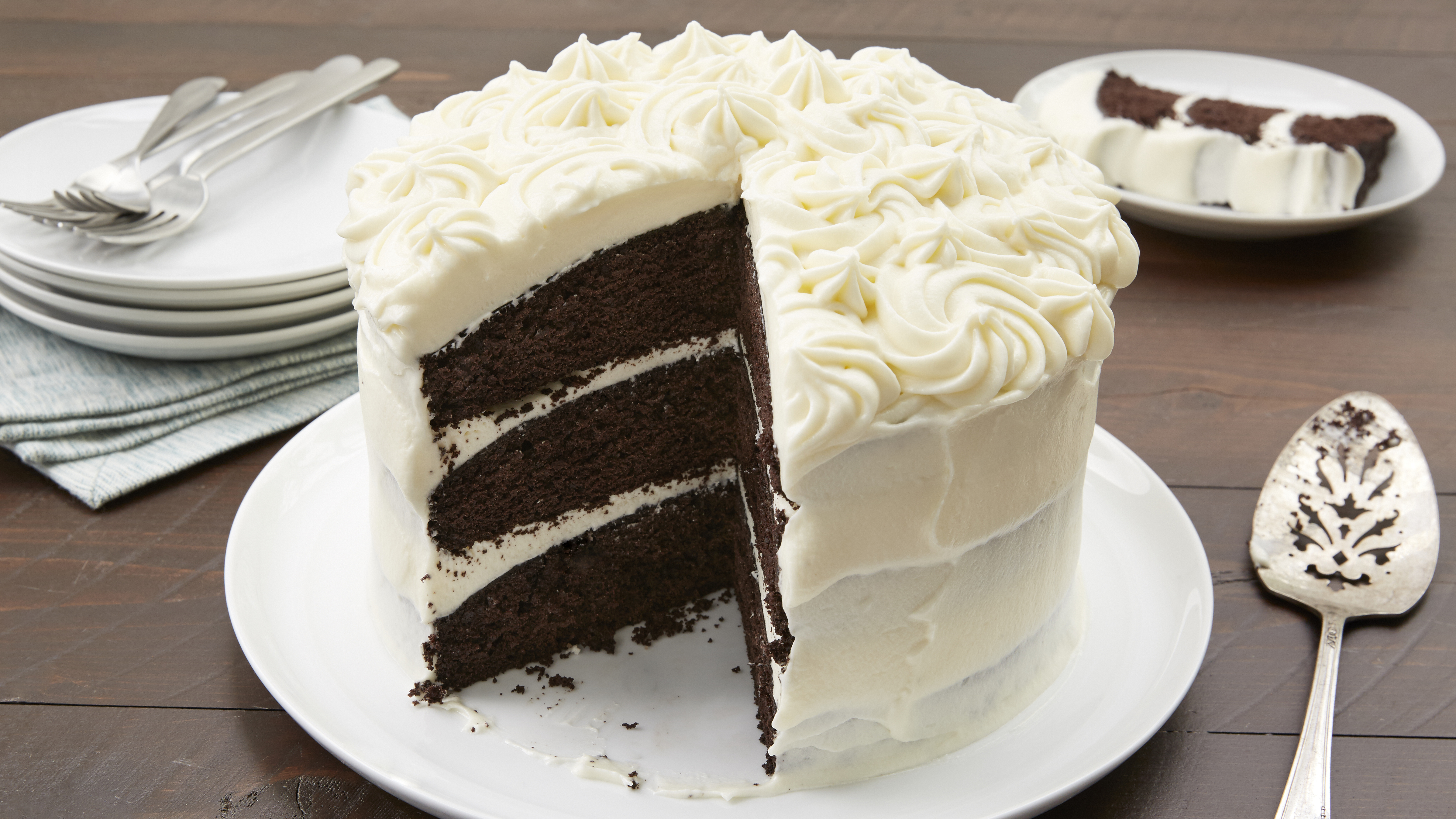 Dark Chocolate Cake with Vanilla Frosting