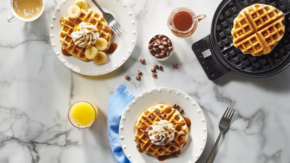 Banana-Stuffed Caramel Biscuit Waffles