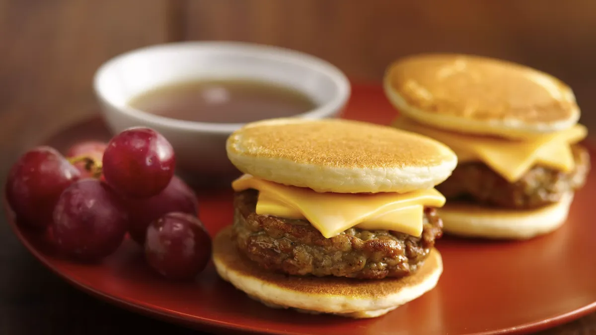 Silver Dollar Pancake and Sausage Sandwiches