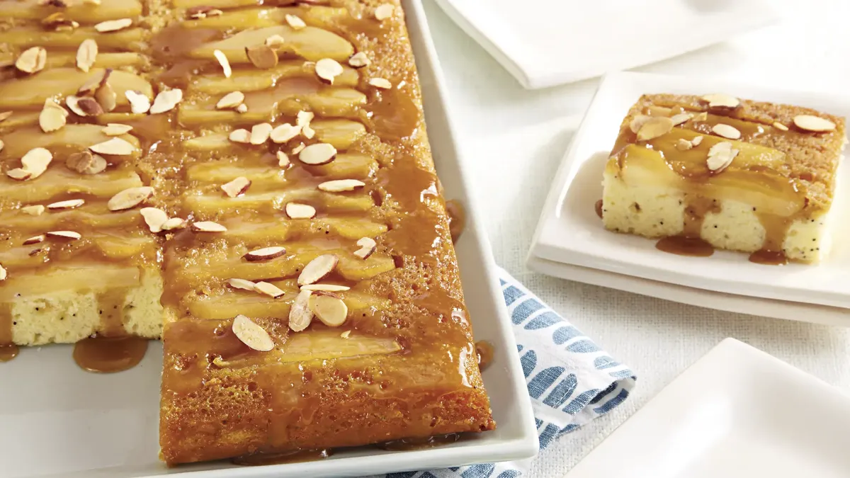 Upside Down Poppy Seed Pear Cake