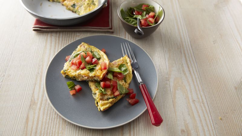 Tomato-Topped Canadian Bacon and Cheese Frittata (Cooking for 2)